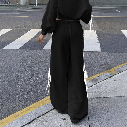 Damen weite Sporthose mit seitlichen Streifen und Falten Stalluxe