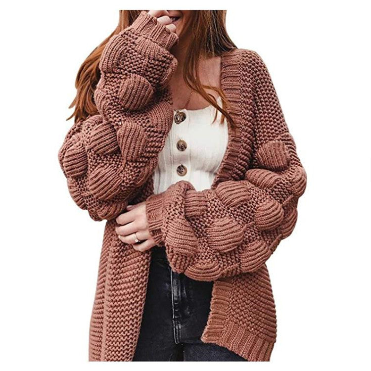 Damen Strickjacke mit voluminösen Puffärmeln und strukturierter Maschenoptik Stalluxe