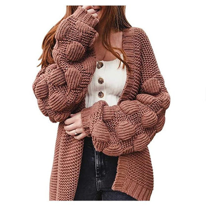 Damen Strickjacke mit voluminösen Puffärmeln und strukturierter Maschenoptik Stalluxe