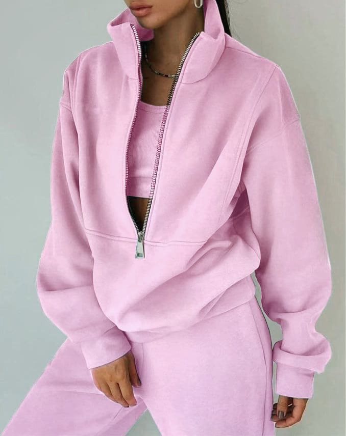 Damen Hochwertiger Zip-Pullover mit hohem Kragen und weicher Innenseite Stalluxe