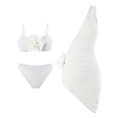 Damen Bikiniset mit modischem Wickelrock und floraler Applikation Stalluxe