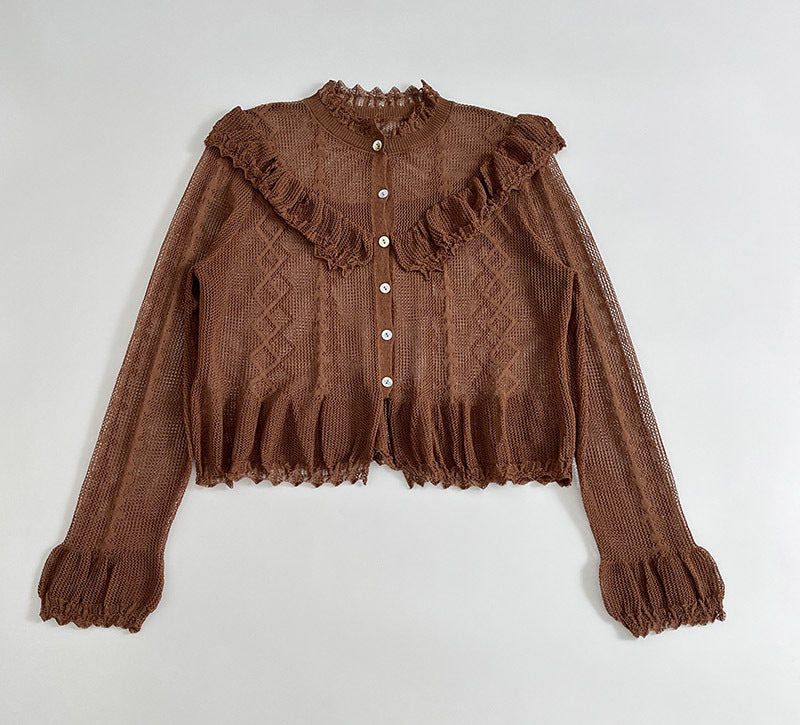 Damen feine Strickjacke mit Rüschendetails und Knopfleiste Stalluxe