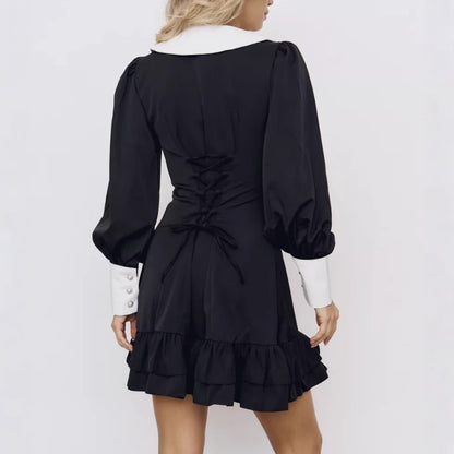 Damen Kleid mit Kontrastkragen und Rüschendetails Stalluxe