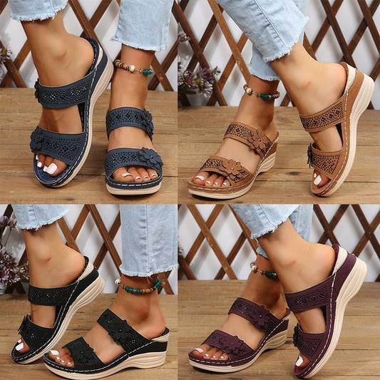 Damen Bequeme Wedgesandalen mit floralem Design und ergonomischer Sohle Stalluxe