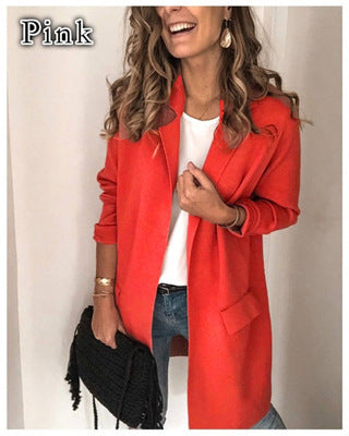 Damen stylische lange Jacke mit klassischem Revers Stalluxe