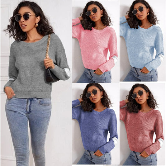 Damen Modischer Strickpullover mit kontrastierenden Ärmelakzenten Stalluxe
