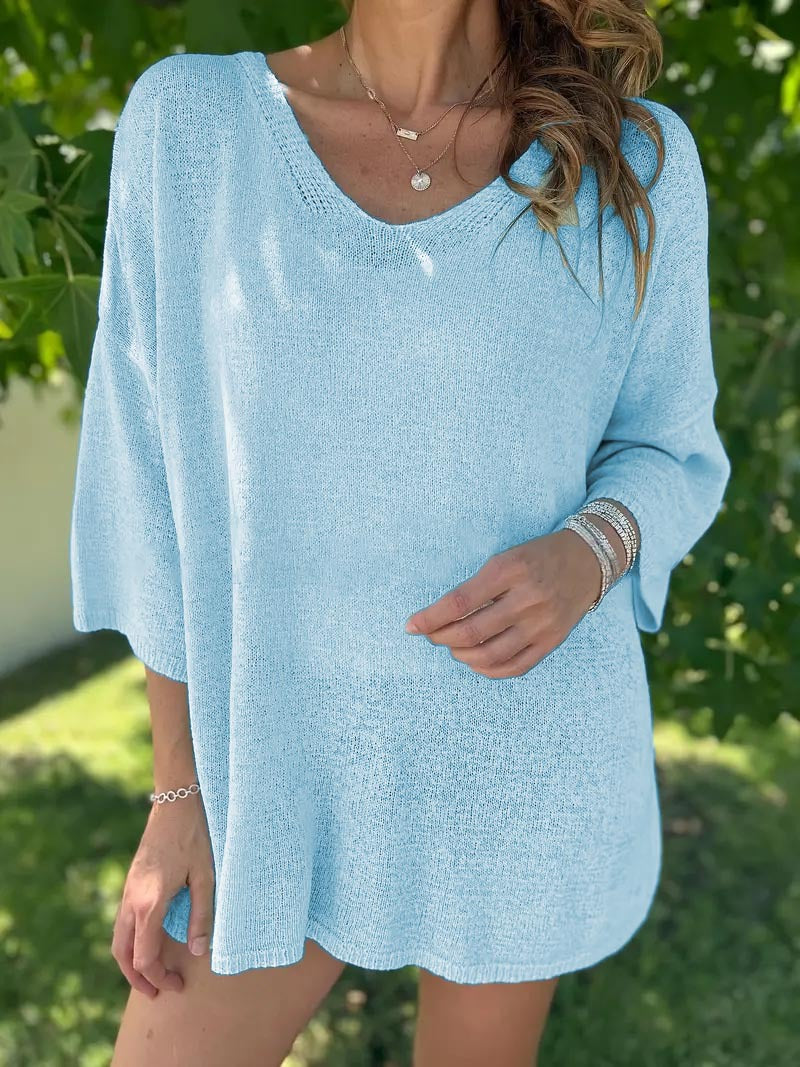 Damen luftiges Strickoberteil mit oversized Schnitt und V-Ausschnitt Stalluxe