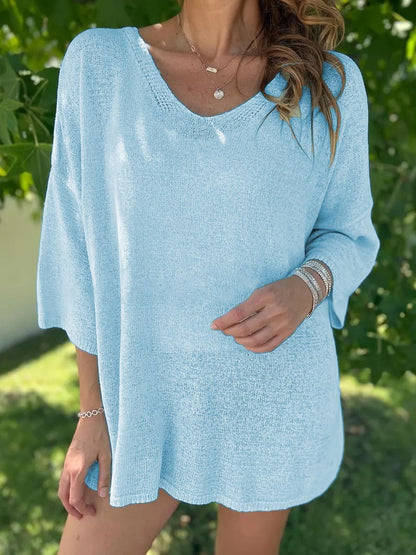 Damen luftiges Strickoberteil mit oversized Schnitt und V-Ausschnitt Stalluxe