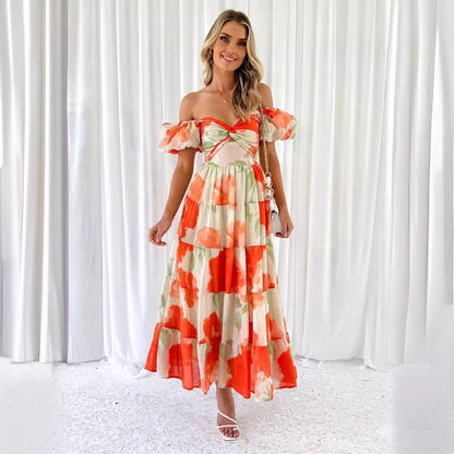 Damen Maxikleid mit voluminösen Puffärmeln und floralem Print Stalluxe