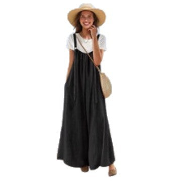 Damen Langer Baumwollkleid mit Trägern und Taschen Stalluxe