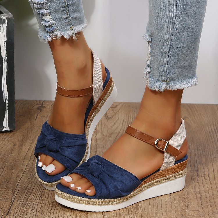 Damen Wedge-Sandalen mit verstellbarem Riemen und elastischem Einsatz Stalluxe