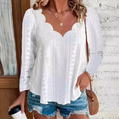 Damen luftiges Blusenshirt mit modernen Lochmuster und elegantem Ausschnitt Stalluxe