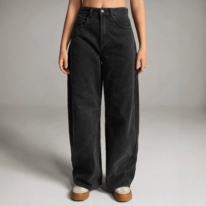 Damen Weit geschnittene Denim-Hose mit einzigartigen Nähten Stalluxe