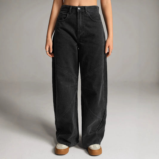 Damen Weit geschnittene Denim-Hose mit einzigartigen Nähten Stalluxe