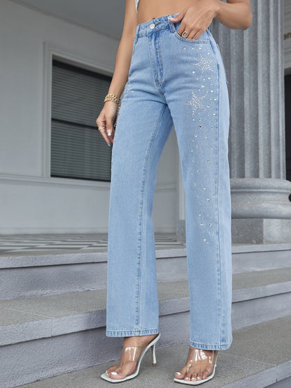 Damen Weit geschnittene Jeans mit funkelnden Strassdetails Stalluxe