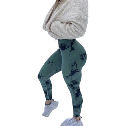 Damen Sportleggings mit hohem Bund und stylischem Marmormuster Stalluxe