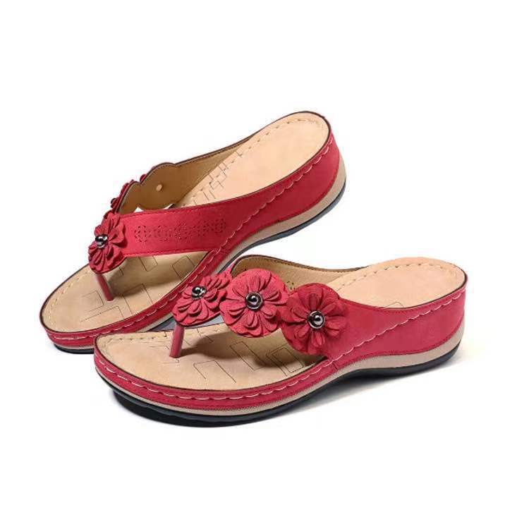 Damen Blumendekorierte Zehentrennersandalen mit ergonomischem Fußbett Stalluxe