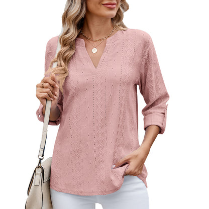 Damen Elegantes und luftiges Blusenshirt mit V-Ausschnitt Stalluxe