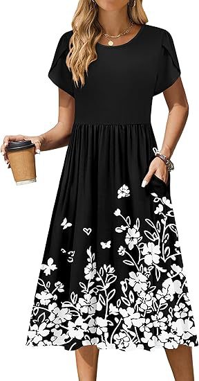 Damen Midi-Kleid mit rundem Halsausschnitt und praktischen Taschen Stalluxe