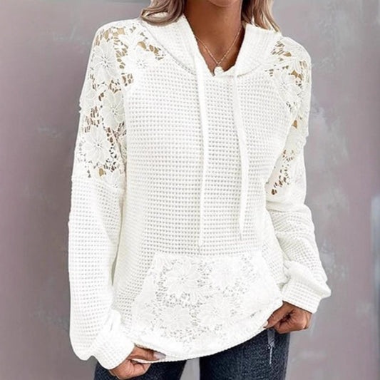 Damen Übergroßer Pullover mit Spitzendetails und Kängurutasche Stalluxe