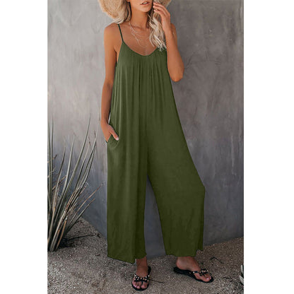 Damen Lässiger Sommer-Jumpsuit mit tiefem Ausschnitt und praktischen Taschen Stalluxe