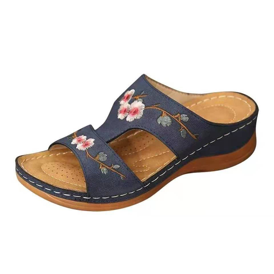 Damen Bequeme Zehentrenner mit floralen Stickereien Stalluxe