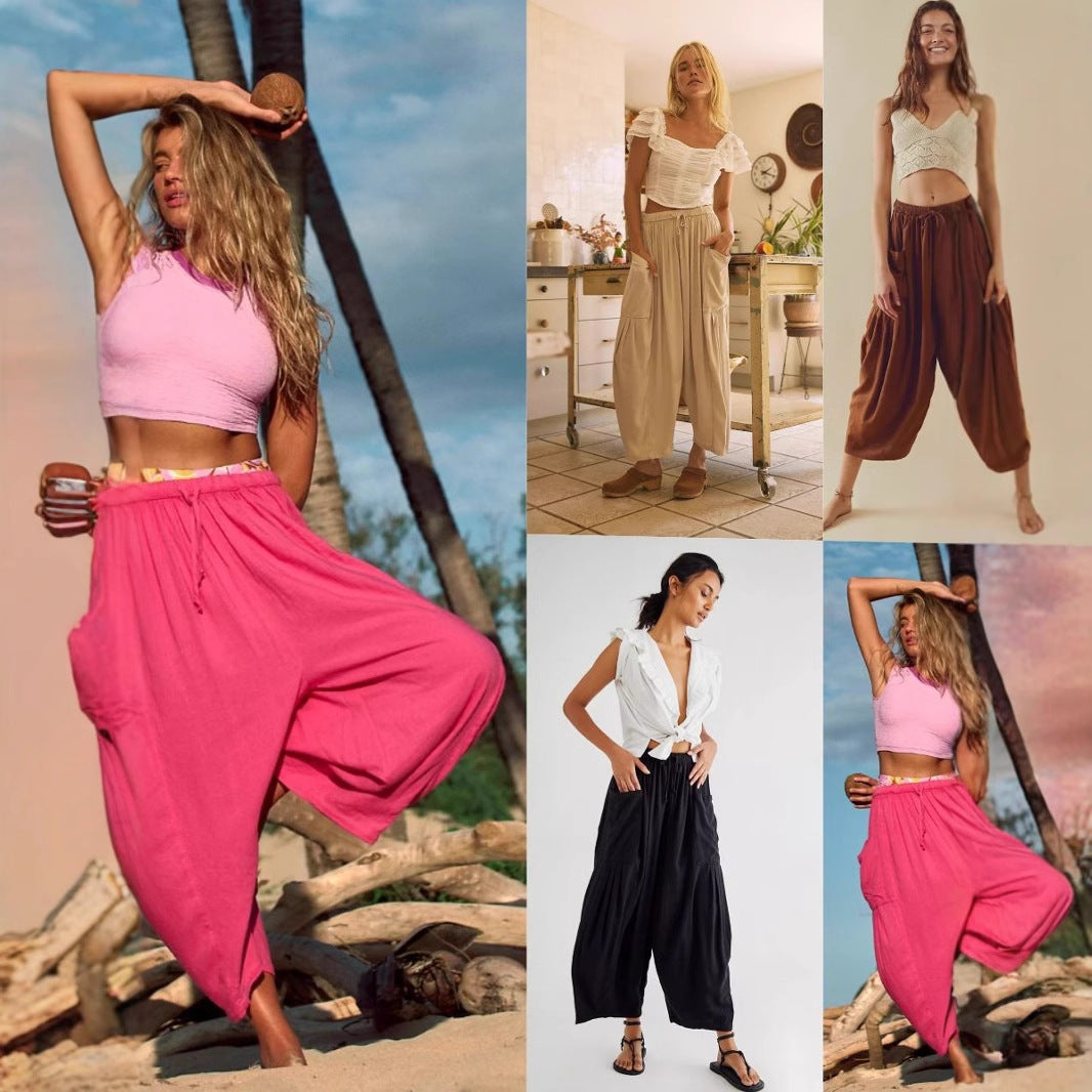 Damen weite Freizeithose mit tiefen Taschen und elastischem Bund Stalluxe
