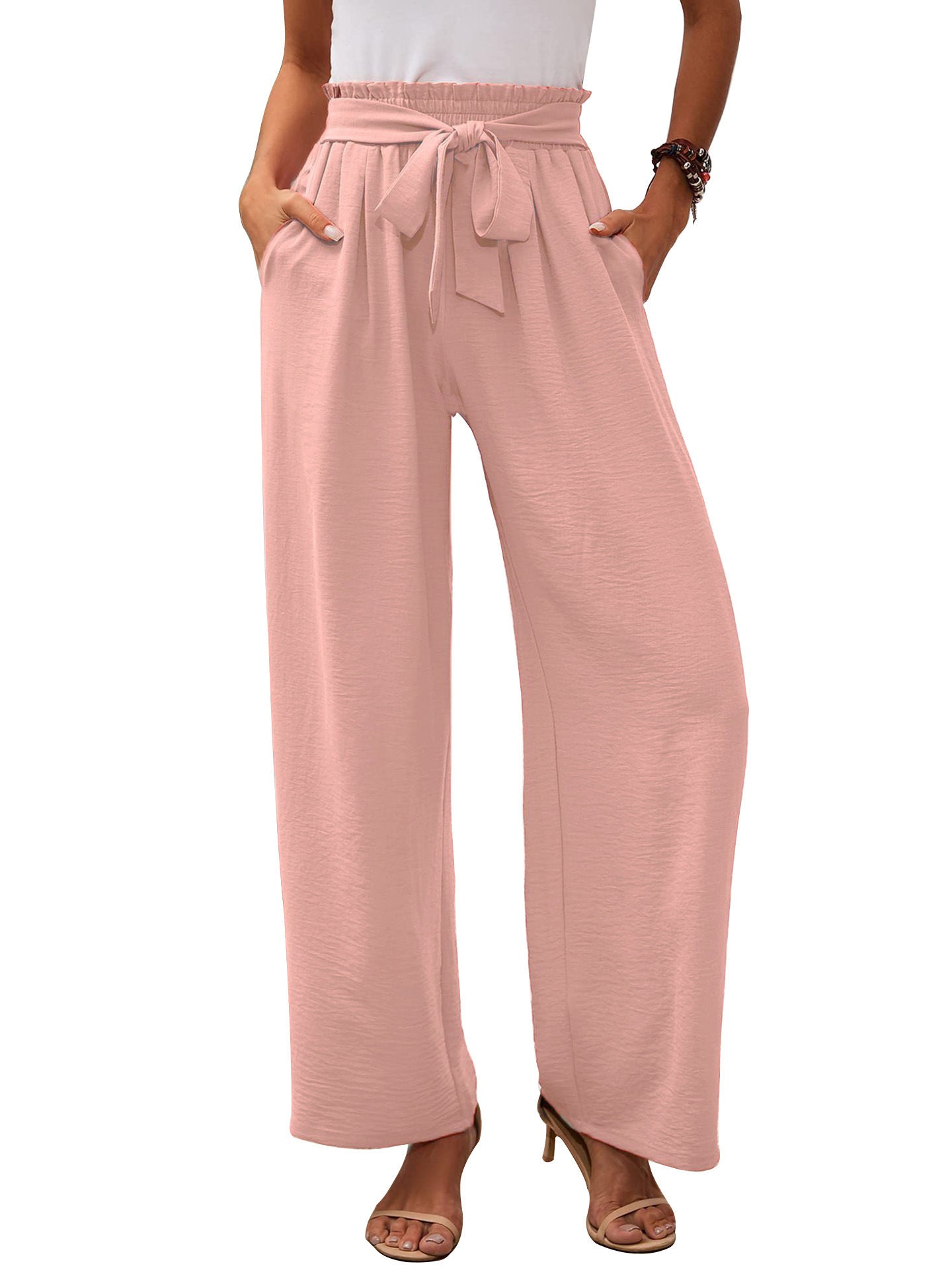 Damen Weite Stoffhose mit Elastischem Bund und Gürteldetail Stalluxe