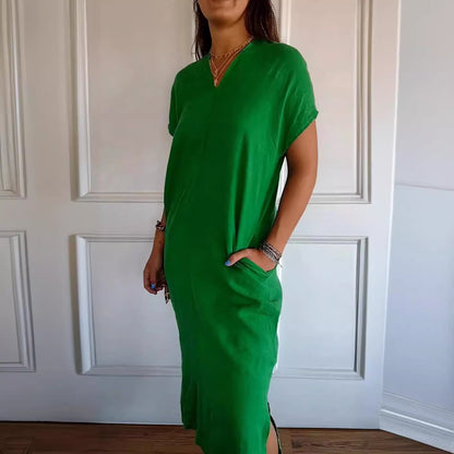 Damen lässiges V-Ausschnitt Kleid mit praktischen Taschen Stalluxe