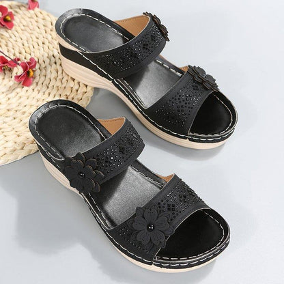 Damen Wedge-Sandalen mit floralem Design und anatomischem Fußbett Stalluxe