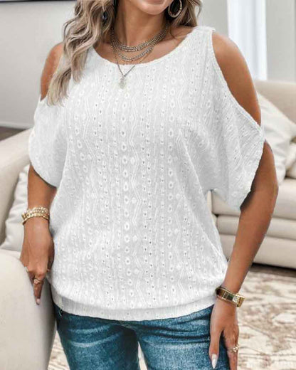 Damen modisches Oberteil mit offenem Schulterdesign und strukturiertem Lochmuster Stalluxe