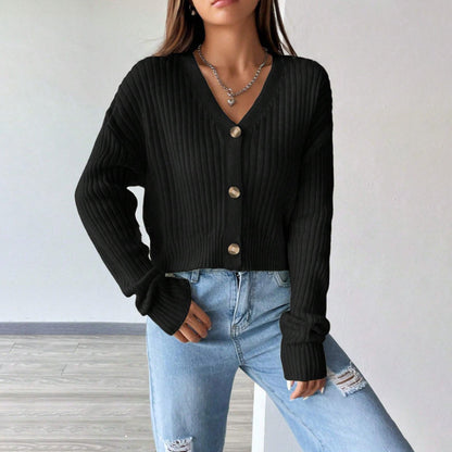 Damen modische Strickjacke mit V-Ausschnitt und Knopfleiste Stalluxe