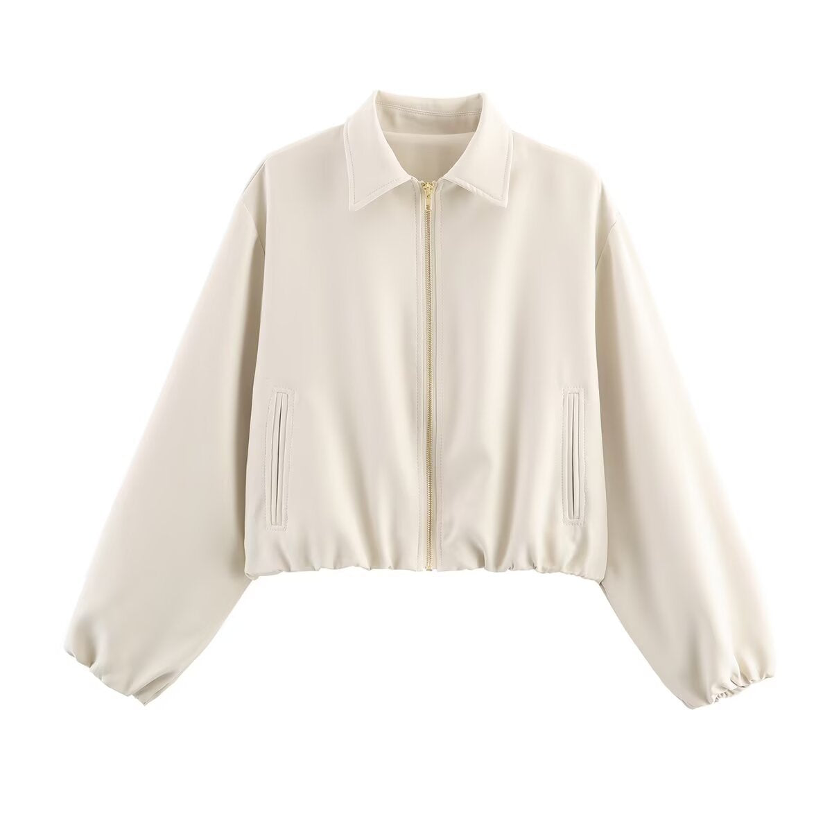 Damen modische cropped Jacke mit dekorativem Reißverschluss und elastischem Saum Stalluxe