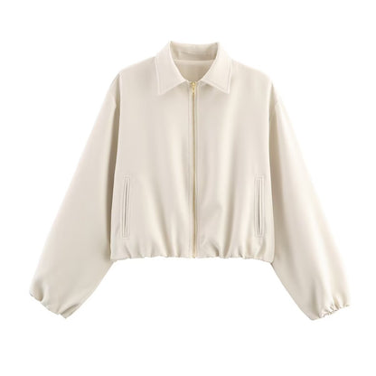 Damen modische cropped Jacke mit dekorativem Reißverschluss und elastischem Saum Stalluxe