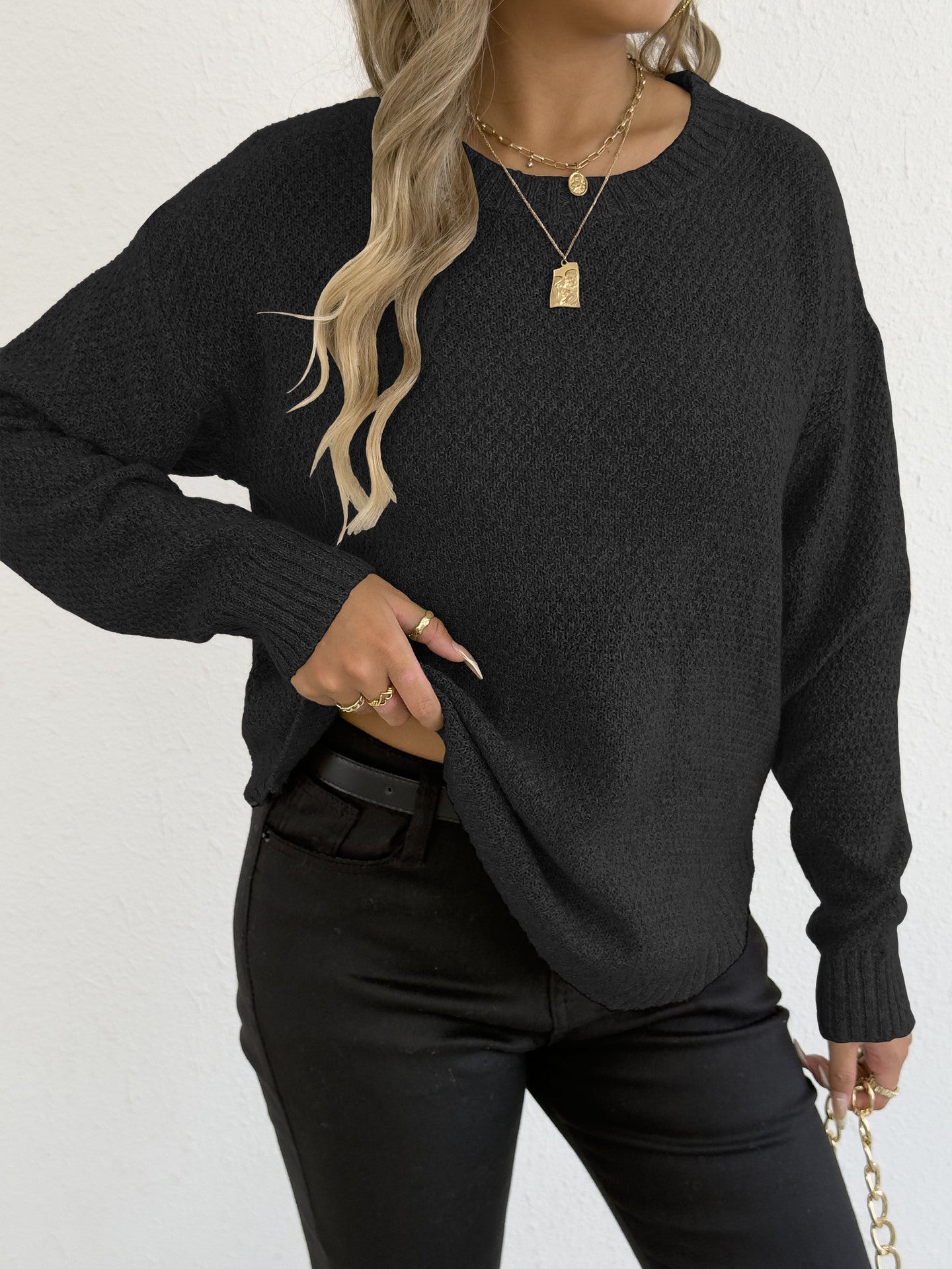 Damen lässiger Strickpullover mit hochwertigem Strukturmuster Stalluxe