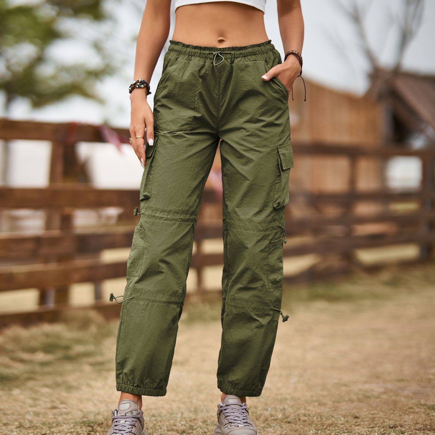 Damen Cargo Jogger-Hosen mit Kordelzug und Taschen-Detail Stalluxe