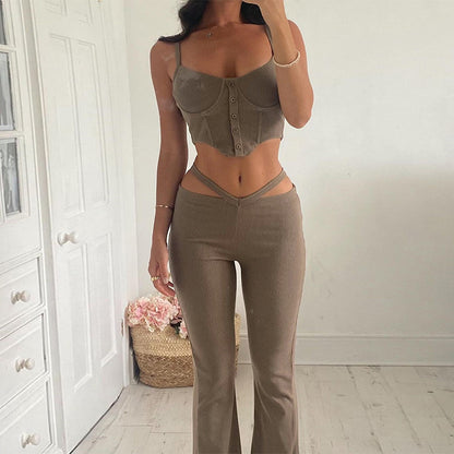 Damen modisches Crop-Top und Flared-Hosen Set Stalluxe