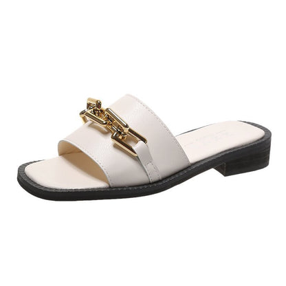 Damen elegante Schlappen mit dekorativem Ketten-Accessoire Stalluxe