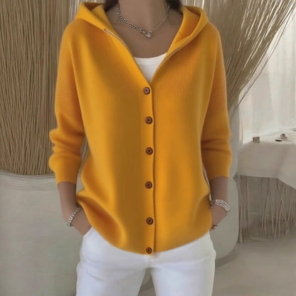 Damen lässige Strickjacke mit Kapuze und Knopfverschluss Stalluxe