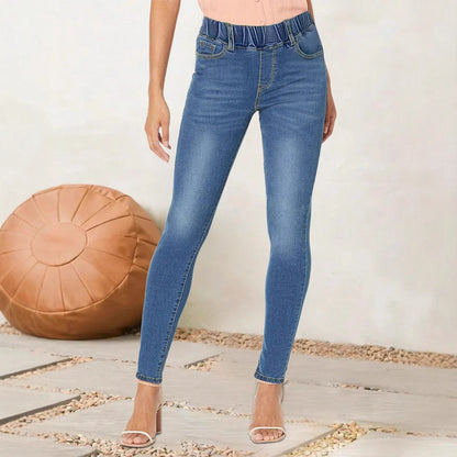 Damen figurbetonte Jeans mit elastischem Hoheitsbund und seitlichen Taschen Stalluxe