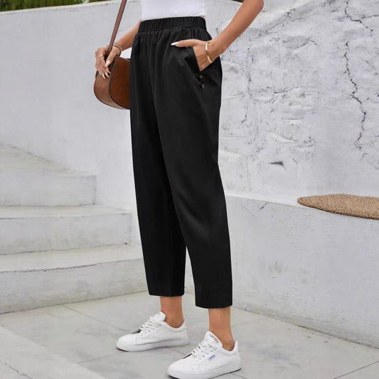 Damen elegante Freizeithose mit elastischem Bund und praktischen Taschen Stalluxe