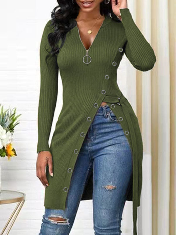 Damen figurbetontes Wickelshirt mit Knopfdetails und tiefem V-Ausschnitt Stalluxe