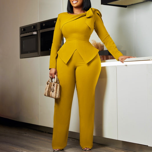 Damen Eleganter Jumpsuit mit asymmetrischem Design und dekorativer Schleife Stalluxe