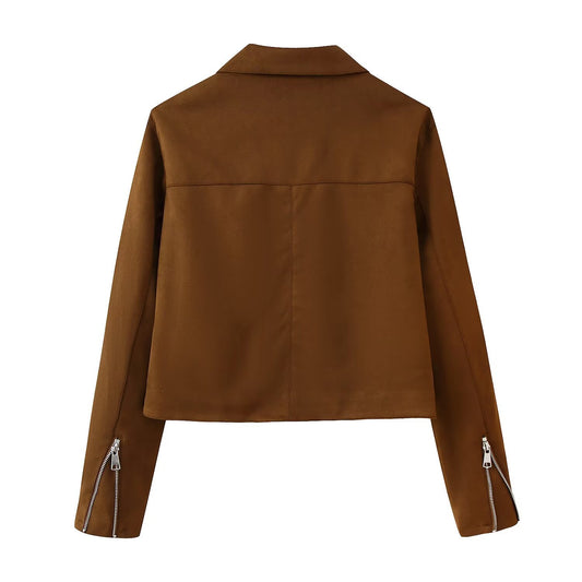 Damen trendige Bikerjacke mit zwei praktischen Reißverschlusstaschen und elegantem Kragen Stalluxe