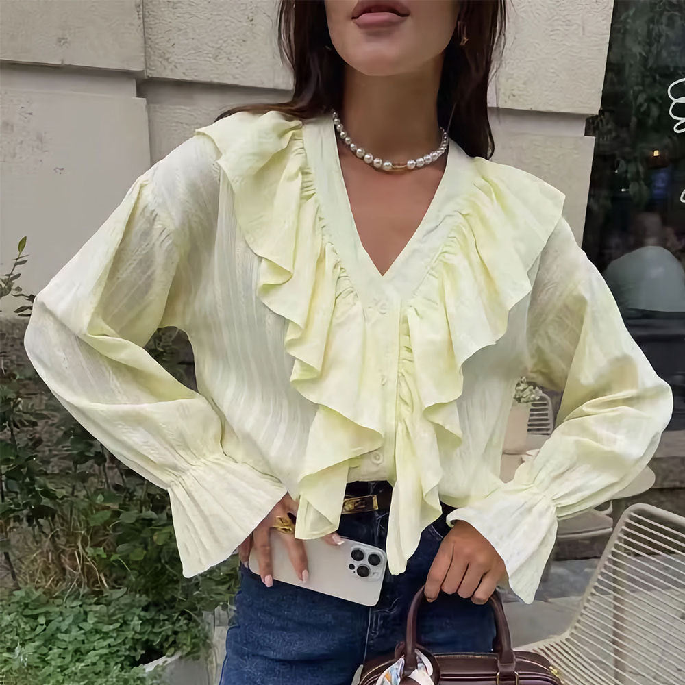 Damen Bluse mit Rüschen und Knopfleiste Stalluxe