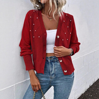 Damen Strickjacke mit Perlenverzierung und V-Ausschnitt Stalluxe