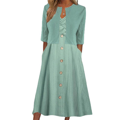 Damen Midikleid mit knöpfen und passendem Bolero Stalluxe