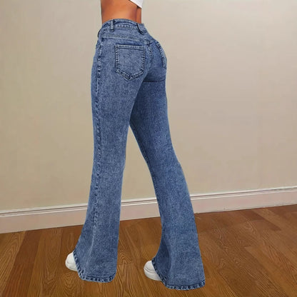 Damen Flared Jeans mit hohem Bund und seitlichen Schlitzen Stalluxe