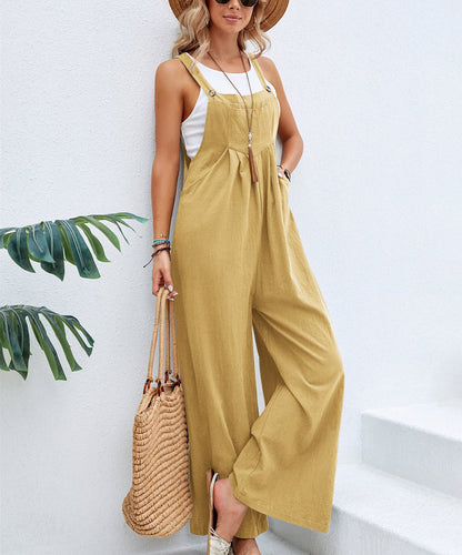 Damen Lässiger Jumpsuit mit weitem Bein und verstellbaren Trägern Stalluxe
