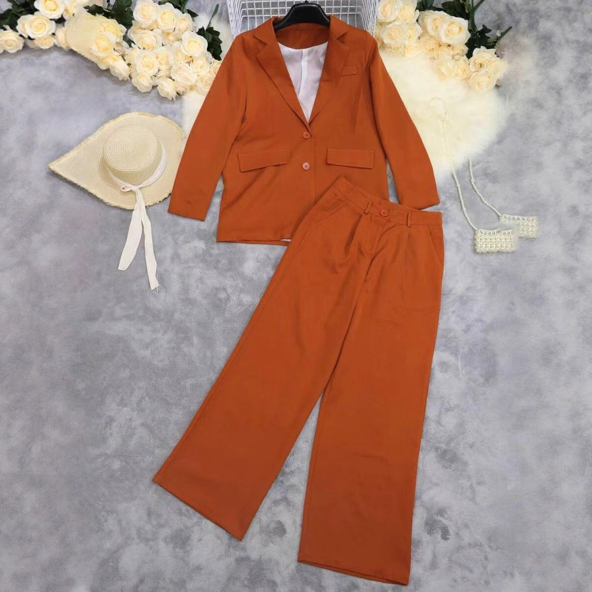 Damen Elegantes Oversized Blazer-Set mit weitem Hosenbund Stalluxe